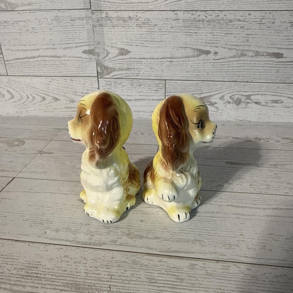 VTG Japan Ceramic Puppy Dog Salt Pepper Shakers Big Eye Cocker Spaniel Pair - Picture 4 of 9